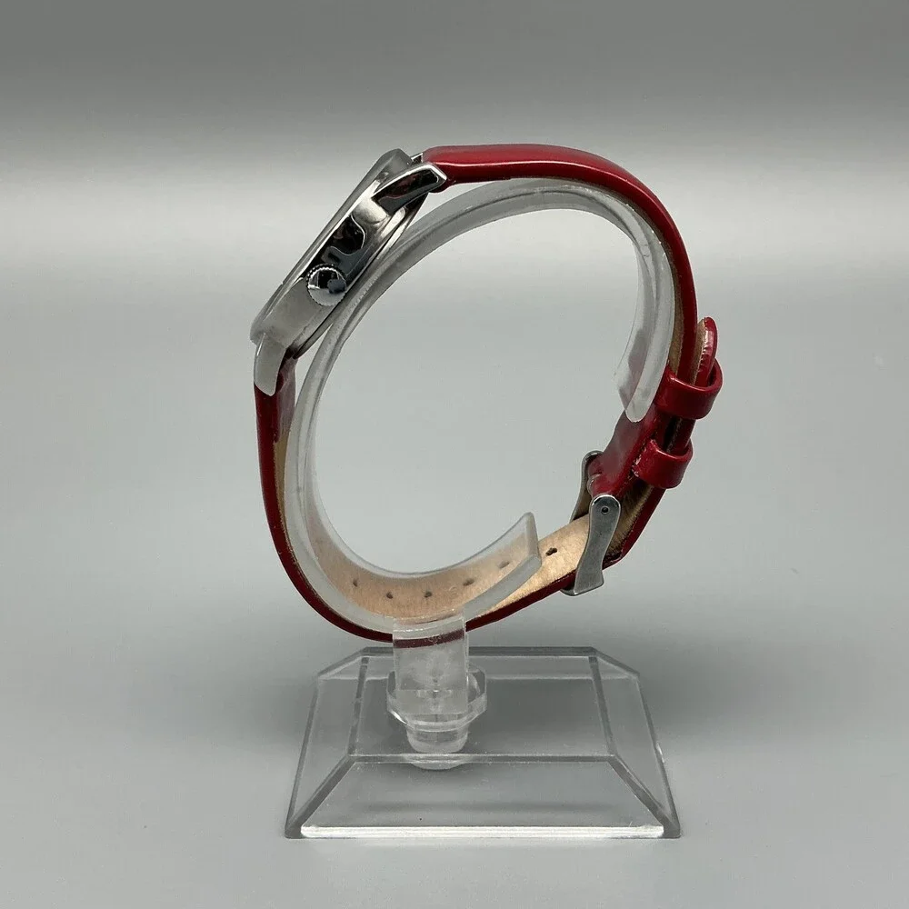Timex Easy Reader Womens Watch 31mm Silver Tone Red Leather Band New Battery